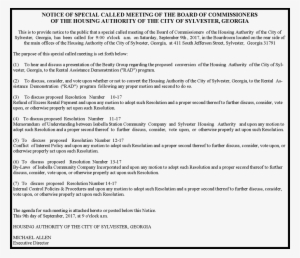 Sylvester Housing Authority Special Called Board Meeting - Amp 2 Office Sylvester Housing Authority