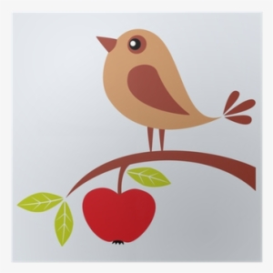 Tree Branch With Apple And Cute Bird Poster • Pixers® - Birds Apple Tree Cartoon