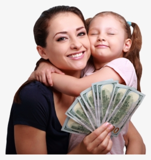 Mom And Daughter Smiling With Title Pawn Cash In Hand - Happy Mom With Money