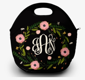 Monogram Lunch Bag Pink Floral Wreath - Bag