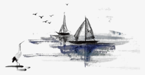 Ftestickers Watercolor Inkwash Boats - Fables And Legends From Japan