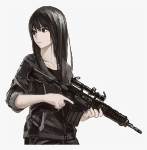 Anime High-quality Png - Black Haired Anime Girl With Gun