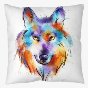 Colorful Watercolor Wolf's Head Pillow Cover • Pixers® - Wilk Kolorowy