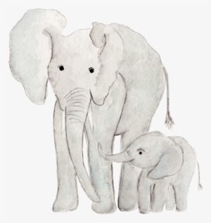 Mama And Baby Watercolor Elephant