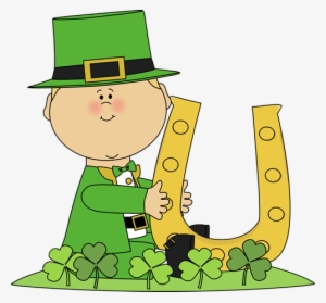 Boy In Shamrock Patch With Horseshoe Clip Art - Cute St Patrick's Day Clipart
