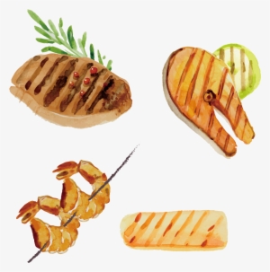 Barbecue Steak Asado Watercolor Painting - Barbecue