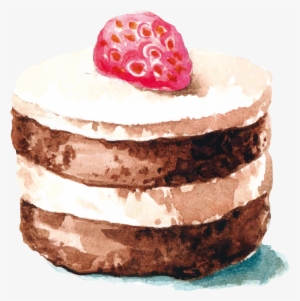 Chocolate Cake Strawberry Cream Cake Watercolor Painting - Chocolate Watercolour Cake Drawing