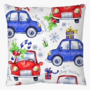 Watercolor Seamless Pattern With Cartoon Holidays Cars - Watercolor Painting
