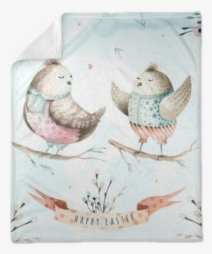 Hand Drawing Easter Watercolor Flying Cartoon Bird - Drawing