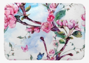 Watercolor Seamless Pattern With Flowers Apricot Tree - Papel Pintado Almendro En Flor