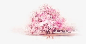 Chinoiserie Pink Watercolor Painting Wallpaper