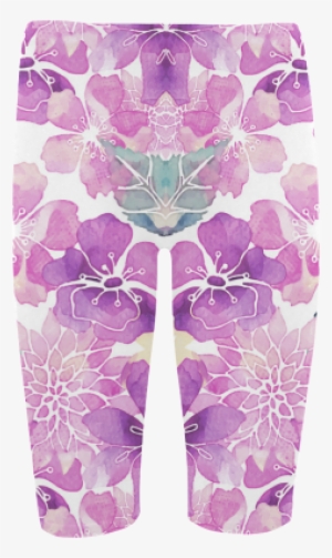 Watercolor Flower Pattern Hestia Cropped Leggings - Blue Green Watercolor Flower Pattern Beach Towel