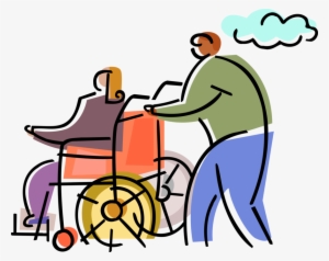 Vector Illustration Of Hospital Patient In Handicapped - Illustration