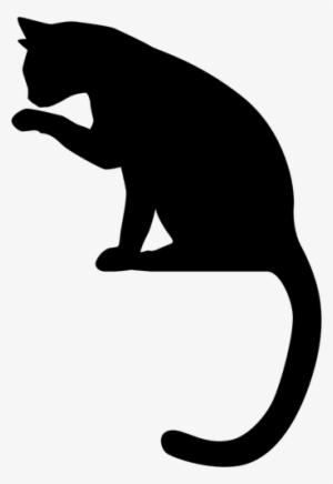 Sitting Cat Silhouette Vector Clip Art Public Domain - Cat Licking Paw Silhouette