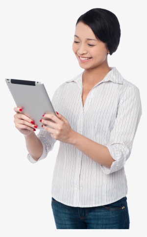 Woman Holding Ipad Png Image - Women Using Mobile Png