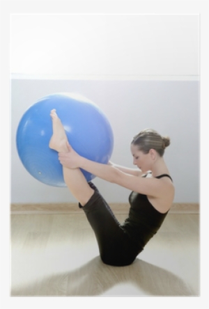 Pilates Woman Stability Ball Gym Fitness Yoga Poster - Exercise