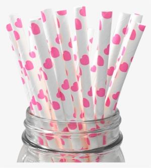 Hot Pink Hearts 25pc Paper Straws - Paper