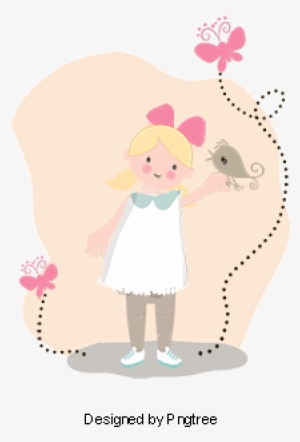 Vector Little Girl, Little Girl, Birds, Vector Png - Portable Network Graphics