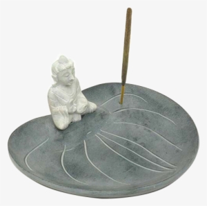Soapstone Incense Burner With Buddha On A Lotus Leaf - Buddhism