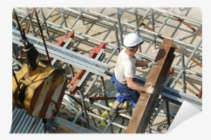 Construction Worker With Steel Beam Wall Mural • Pixers® - Construction