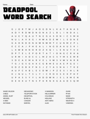 Deadpool Word Search Main Image - Deadpool Word Search Printable