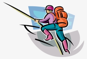 Vector Illustration Of Mountain Climber Climbs Steep - Mountaineer