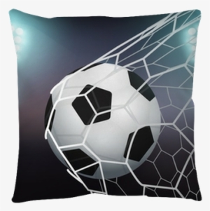Vector Soccer Ball In The Goal Net On Stadium With - Ball