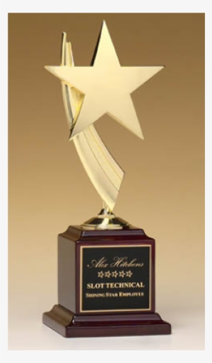 Cast Star Trophy On Rosewood Base - Goldtone Casting Star And Rosewood Award
