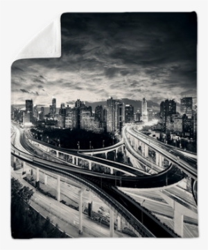 Shanghai City At Sunset With Light Trails Plush Blanket