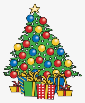 Happy Holidays To All - Cartoon Christmas Tree With Presents