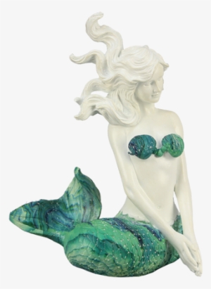 Sitting Mermaid With Green Swirl Tail Figurine - Mermaid