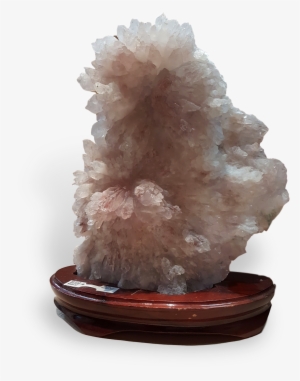 Pink Amethyst Quartz Crystal On Wood Base - Sculpture