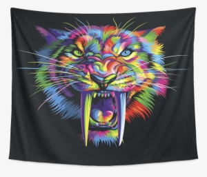 Rainbow Sabertooth Tiger Tapestry - Sabertooth