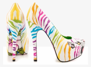 Bald Hairstyles - Clara White Multi Tiger High Heel Platform Pumps