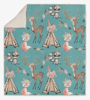 Woodland Animals Boho Sherpa Fleece Blanket - Blanket
