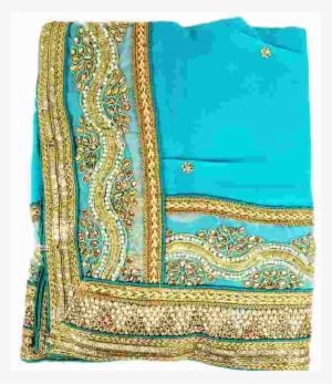 Sky Blue Designer Embroidery Saree With Stone Work - Blue