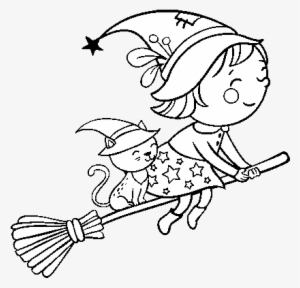 Dibujo De Brujita Volando Con Su Escoba Para Colorear - Dessin Halloween A Imprimer