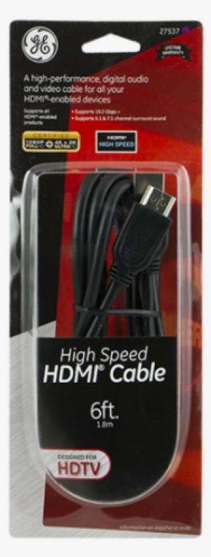 Ge Hdmi Cable, 6ft, Basic In Package Image - Ge Hdmi Cable, 6ft, Basic - 030878275378