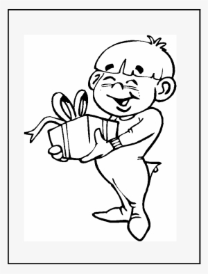 Nino Recibiendo Regalo De Navidad Para Iluminar - Cartoon Boy Opening Present