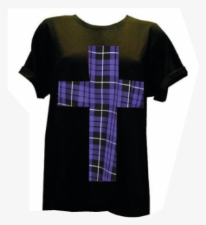 Pretty Disturbia Black Rockabilly Purple Tartan Cross - Tartan
