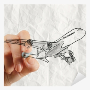 Vinilo Pixerstick Mano Avión De Dibujo Con El Fondo - Drawing