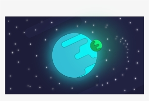 Cartoon Planet And Moon In Starry Night Sky - Circle