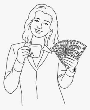 Illustration Of Woman Holding Money - Sketch