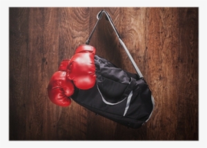 Sports Bag And Boxing Gloves Hanging On A Wall Poster - Rękawice Bokserskie Tapeta
