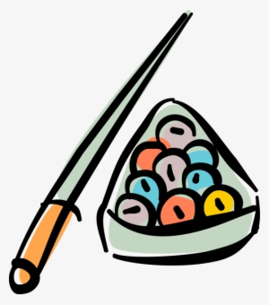 Vector Illustration Of Game Of Pool Balls With Cue - Pool Cue