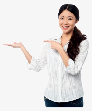 Women Pointing Left Png Image - Girl Promoting A Product