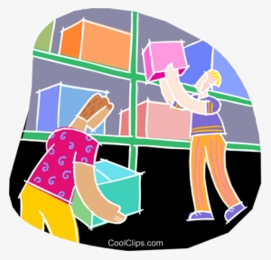 Chalk Style, Warehouse Workers Royalty Free Vector - Taking Inventory Clipart