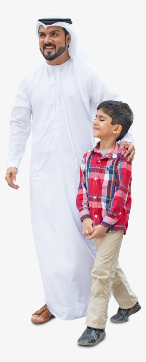 Arab Dad And Son, Walking In Traditional Fashion - Png Family Walking Cut Out