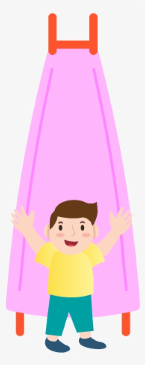 Walking A Bridge, Crawling Through The Tunnel And Sliding - Cartoon