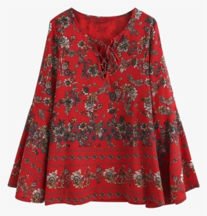 Cuello En Corazónmanga De Encaje Hasta La Blusa Floral - Blouse